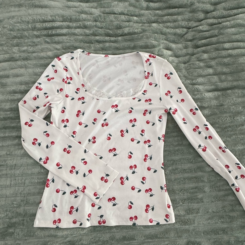 Cherry Print Long Sleeve Top